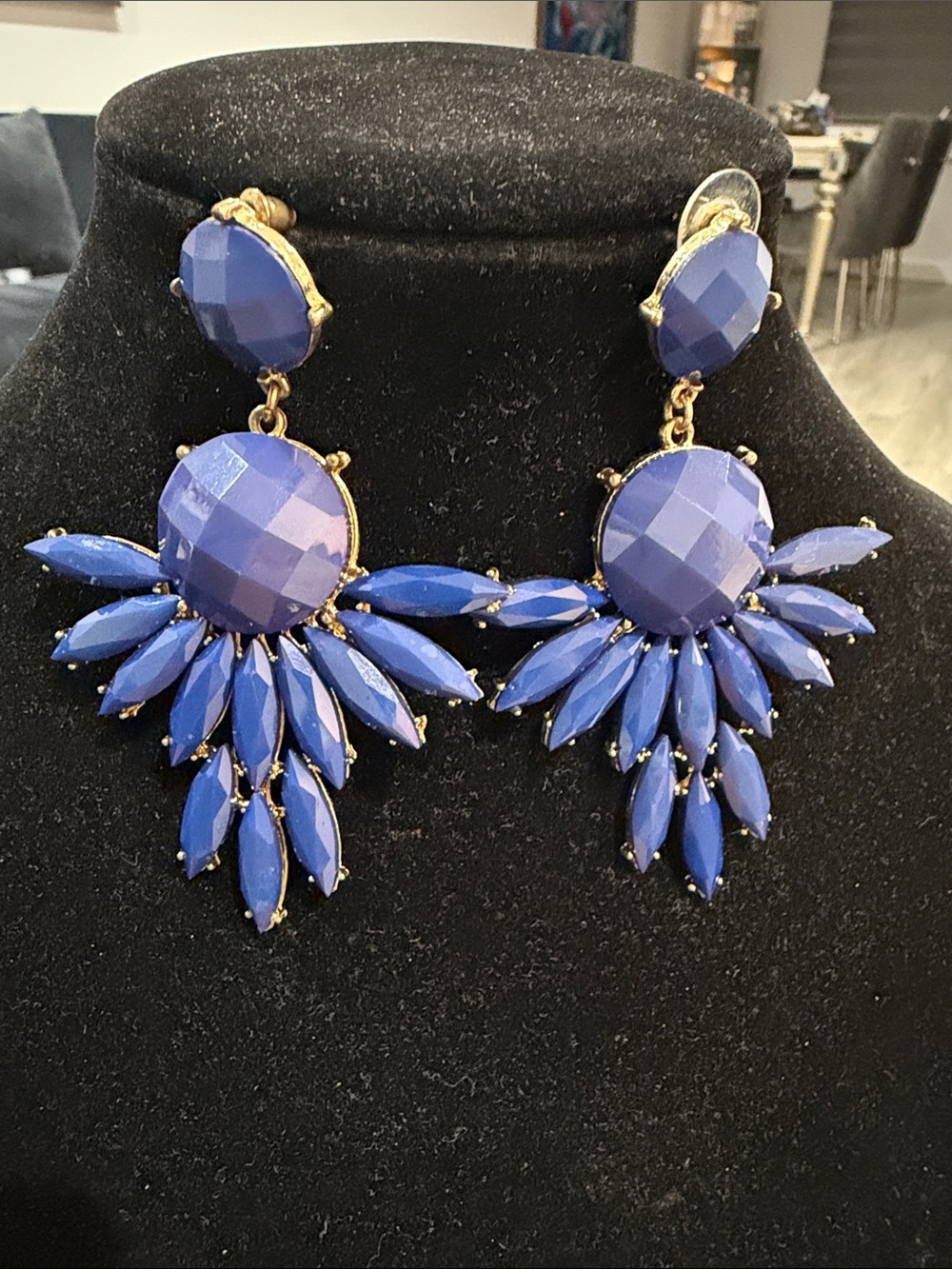 Abrand Bold Blue Faceted Statement Earrings